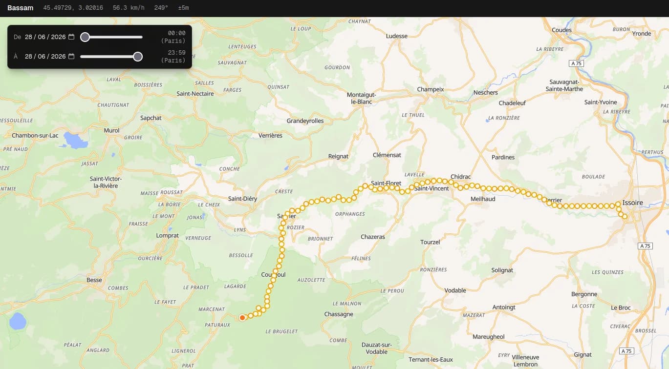 Trajet du tracker GPS dans la vallée de Courgoul.
